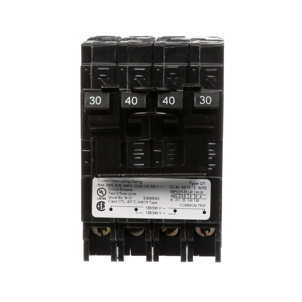 Q23040CT2 - Siemens 30/40A 240V 2-Pole Quadplex QT Frame Circuit ...