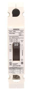 CQD130 - Siemens 30A 277V 1 Pole CQD Series Molded Case Circuit Breaker, 14kA Interrupt, Thermal Magnetic Trip, Feed-Thru, Bolt-On Mounting - Essential Electric Supply