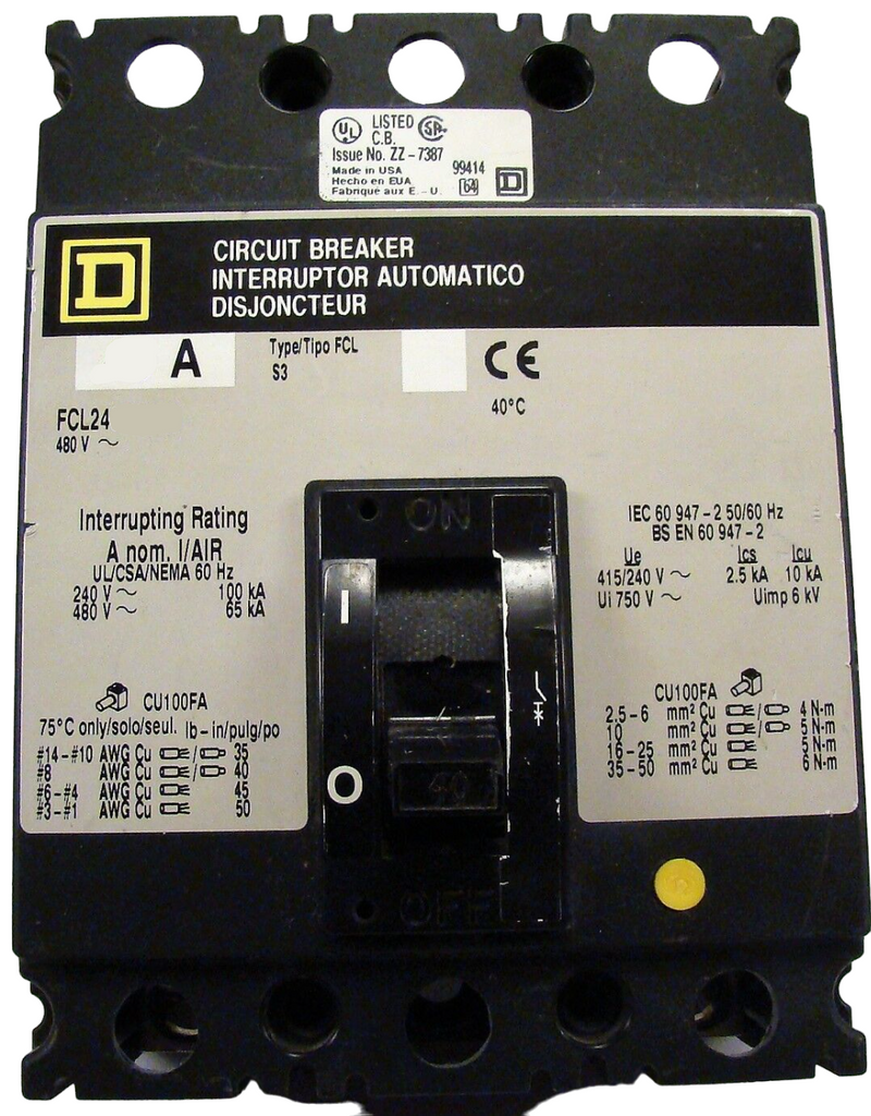 FCL24045 Square D Molded Case Circuit Breaker FCL Series 45A 480V - Essential Electric Supply