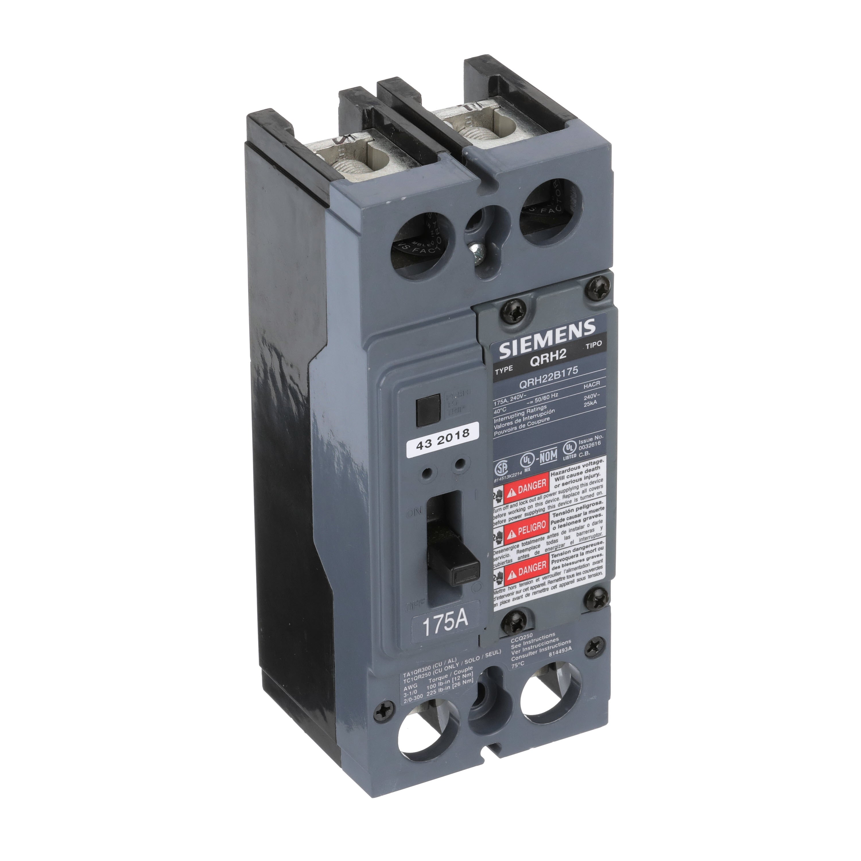 Siemens QRH22B175L 175A 2-Pole Molded Case Circuit Breaker 240V ...