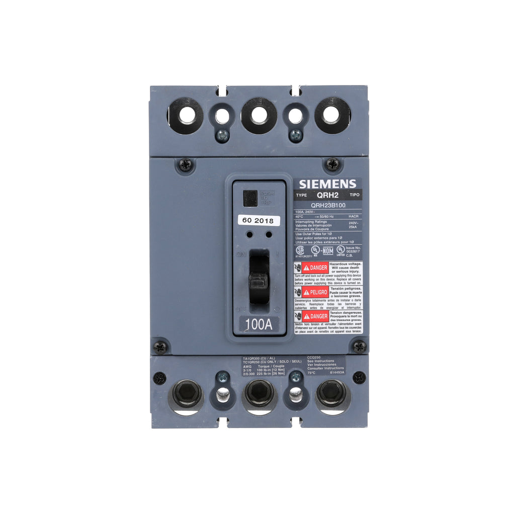 Qrh Part QRH23B100 - Siemens 100A 240V 3-Pole Thermal Magnetic Circuit Breaker ...