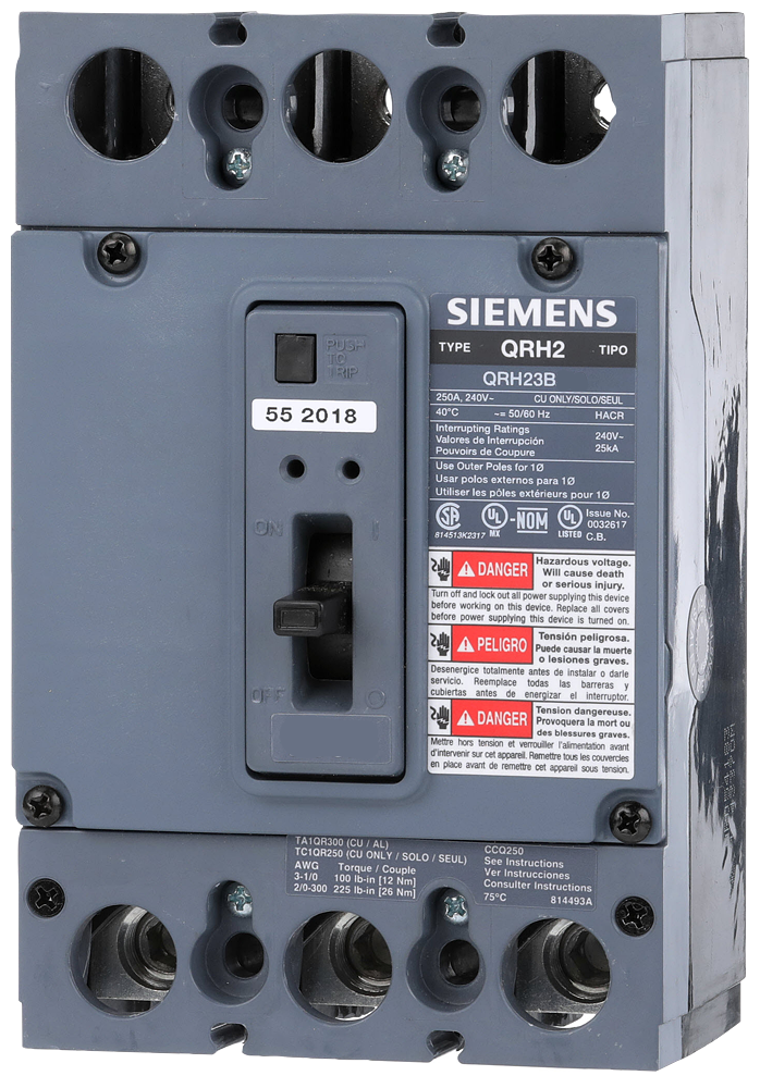 QRH23B225L - Siemens 225 Amp 240V 3-Pole Molded Case Circuit Breaker ...