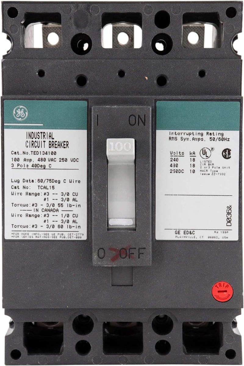 TED134YT100 - General Electric Feed-Thru 100 Amp 3 Pole Circuit Breaker - Essential Electric Supply