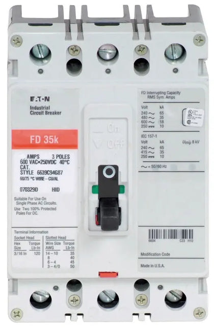 FD3060L - Cutler Hammer/ Eaton/ Westinghouse Feed-Thru 60 Amp 3 Pole Circuit Breaker - Essential Electric Supply