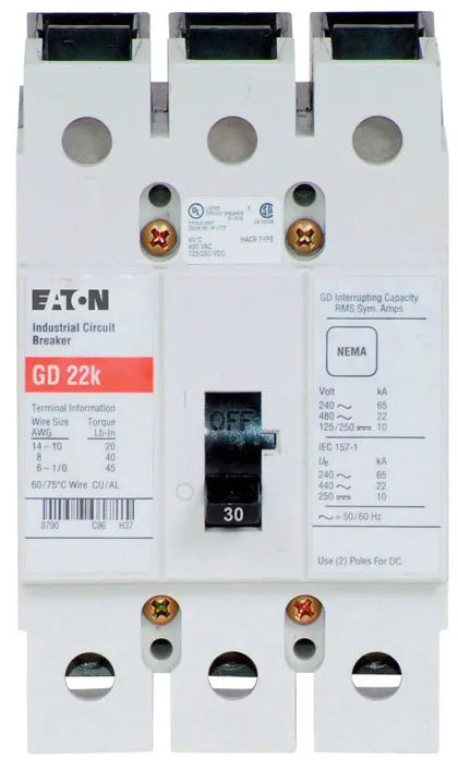 GD3030 - Westinghouse/ Eaton/ Cutler Hammer Feed-Thru 30 Amp 3 Pole Circuit Breaker - Essential Electric Supply