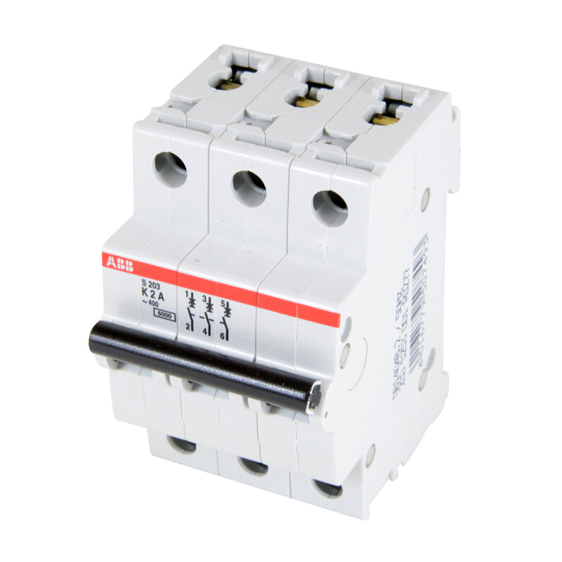 S203-K2 - ABB Feed-Thru 2 Amp 3 Pole Circuit Breaker - Essential Electric Supply