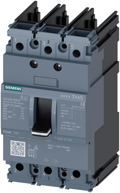 3VA5190-5ED31-0AA0 - Siemens 90A 600V 3-Pole Molded Case Circuit Breaker, 3VA5 Frame, Thermal Magnetic Trip, 35kA Interrupt Rating, UL Listed - Essential Electric Supply