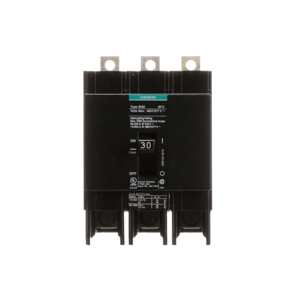 BQD330 - Siemens 3 Pole 30 Amp 480VAC 14kA Bolt-On Molded Case Circuit ...