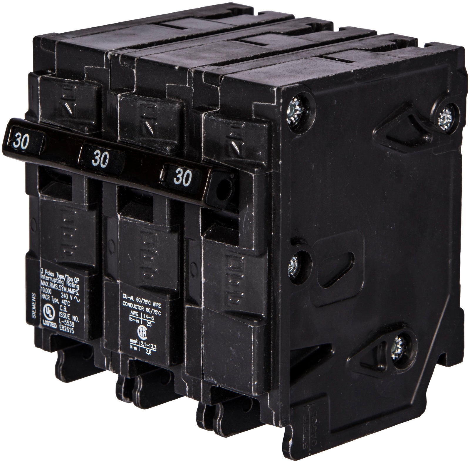 Siemens MP315 15A 3-Pole Circuit Breaker 240V Plug-In Thermal Magnetic ...