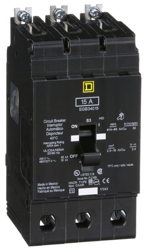 EGB34015 - Square D/ Schneider Electric Bolt-On 15 Amp 3 Pole Circuit Breaker - Essential Electric Supply