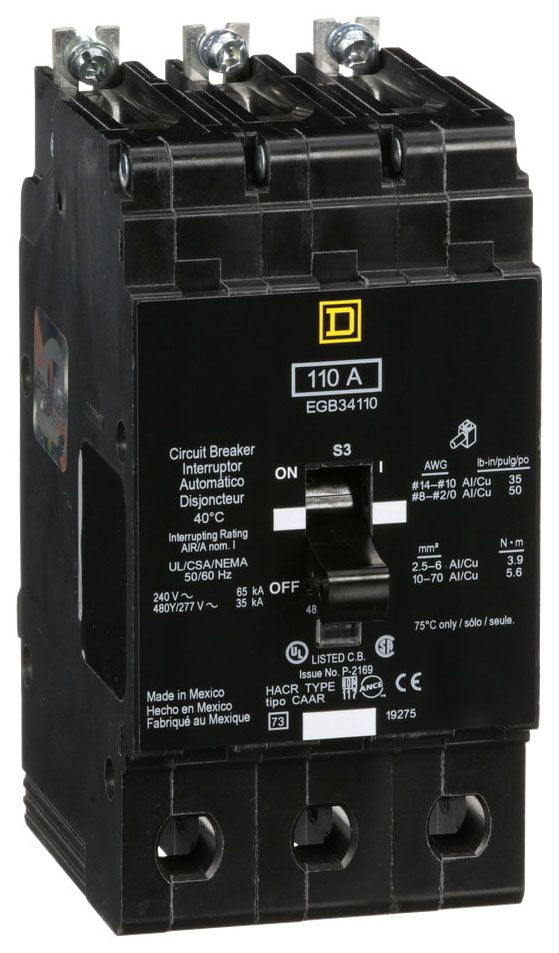 EGB34110 - Schneider Electric/ Square D Bolt-On 110 Amp 3 Pole Circuit Breaker - Essential Electric Supply