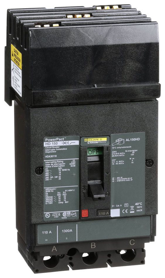 HDA36110 - Square D I-Line Style Plug-In 110 Amp 3 Pole Circuit Breaker - Essential Electric Supply