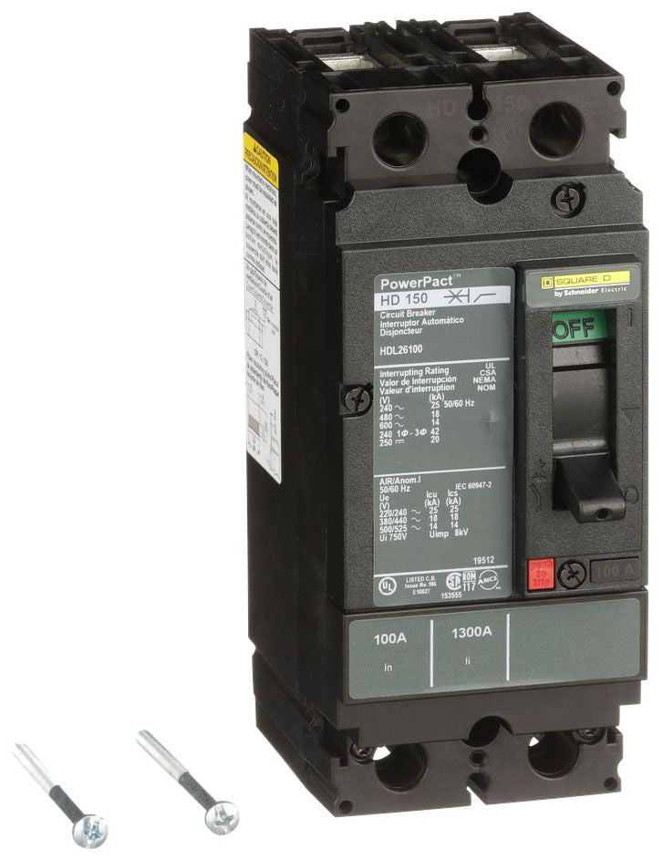 HDL26100 - Square D/ Schneider Electric Feed-Thru 100 Amp 2 Pole Circuit Breaker - Essential Electric Supply