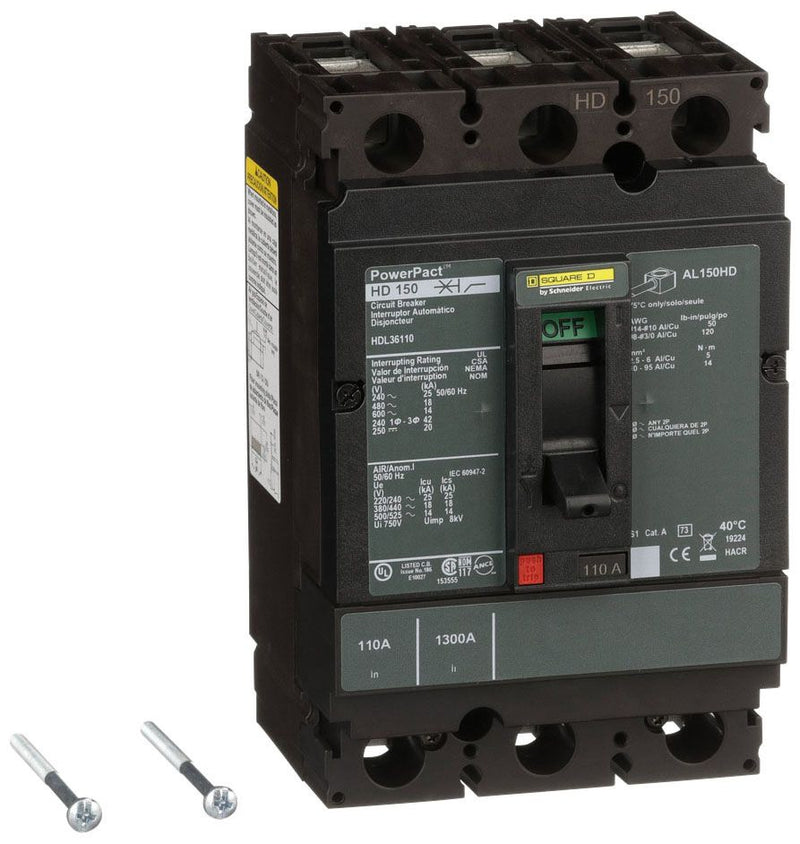 HDL36110 - Schneider Electric/ Square D Feed-Thru 110 Amp 3 Pole Circuit Breaker - Essential Electric Supply