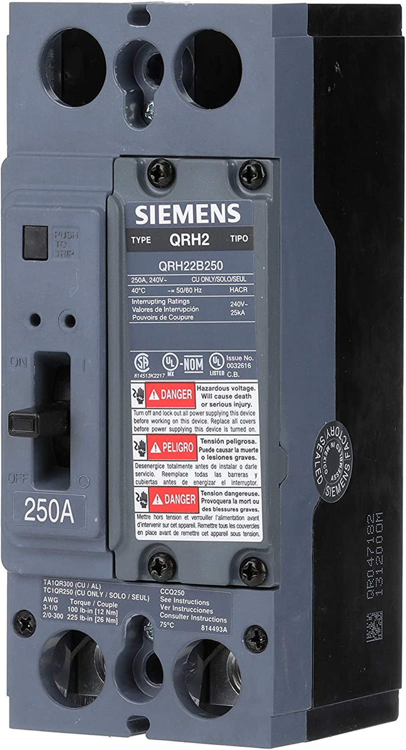 Siemens QRH22B250 250A 2-Pole Bolt-On Circuit Breaker 240V – Essential ...