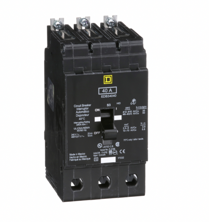EDB34040 - Schneider Electric/ Square D Bolt-On 40 Amp 3 Pole Circuit Breaker - Essential Electric Supply