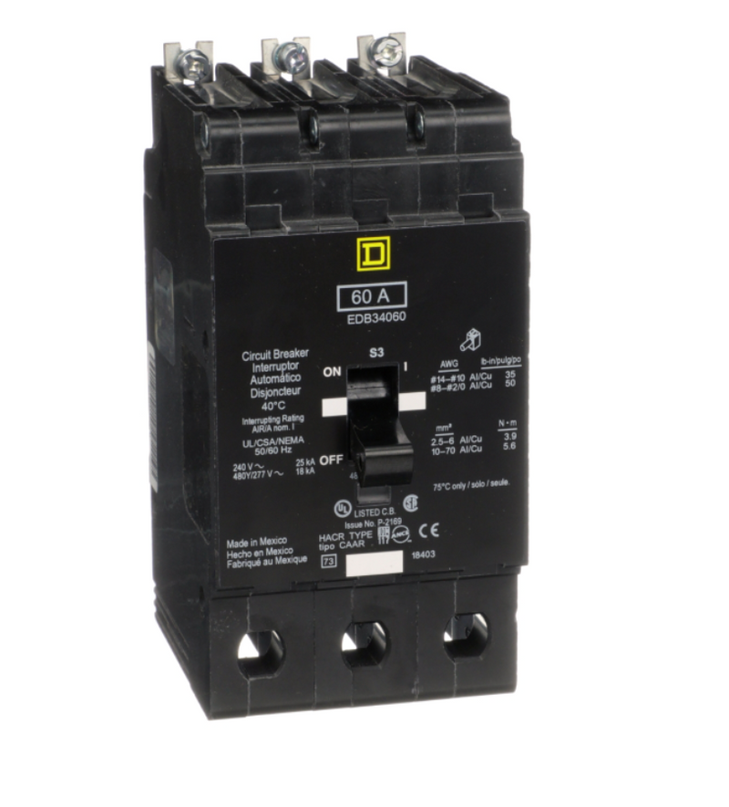 EDB34060 - Square D/ Schneider Electric Bolt-On 60 Amp 3 Pole Circuit Breaker - Essential Electric Supply
