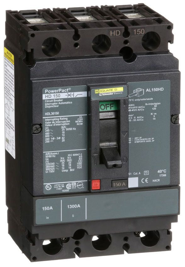 HDL36150 - Schneider Electric/ Square D Feed-Thru 150 Amp 3 Pole Circuit Breaker - Essential Electric Supply