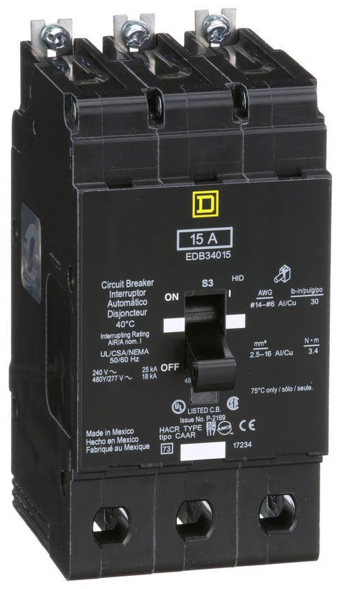 EDB34015 - Schneider Electric (Square D) 3-Pole 15 A 480Y/277 V AC Bolt ...